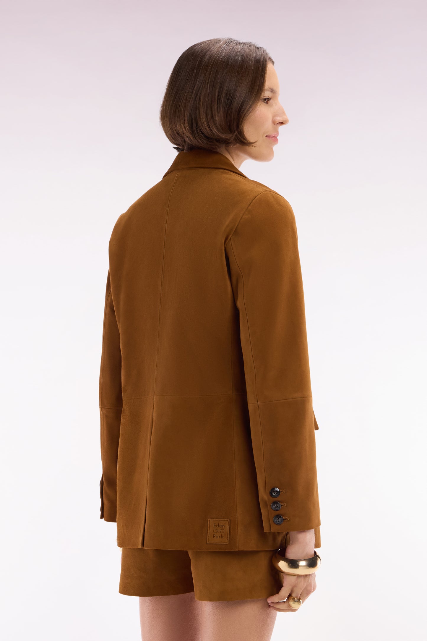 Veste blazer en cuir suédé marron