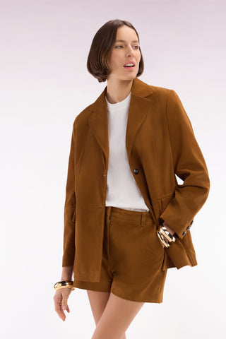 Straight-cut brown suede leather shorts