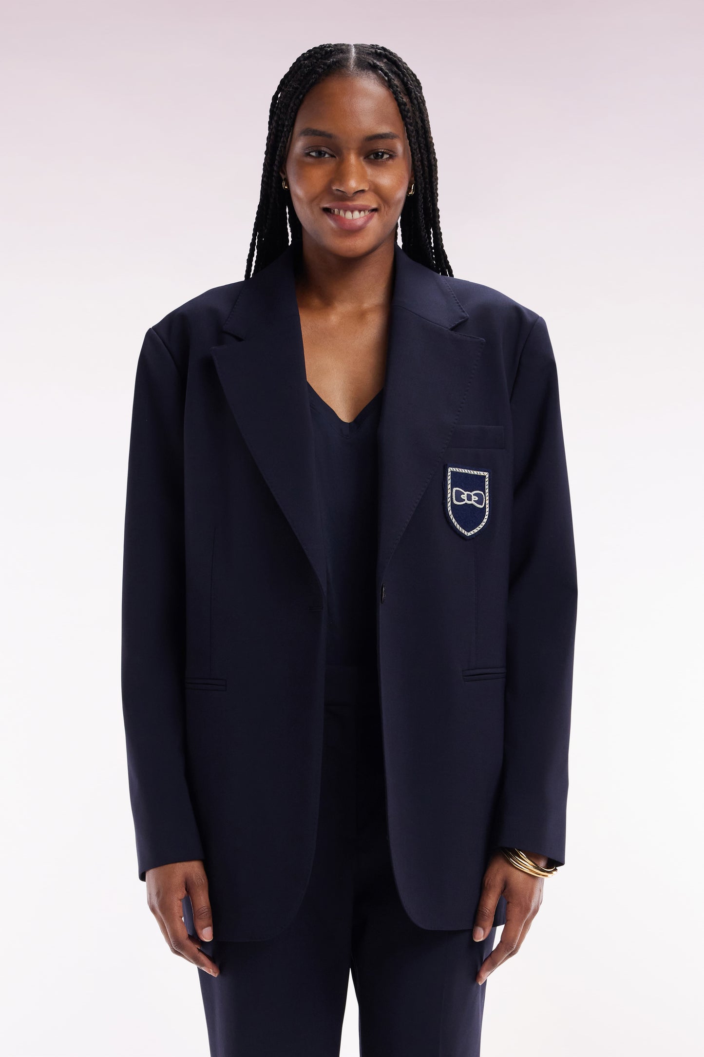 Oversized navy suit jacket in virgin wool
