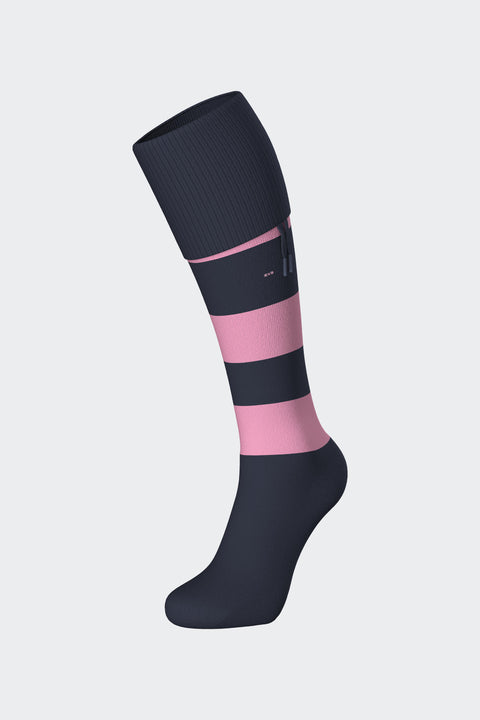 Paire de chaussettes de rugby rayées en coton mélangé marine et rose - Image 1