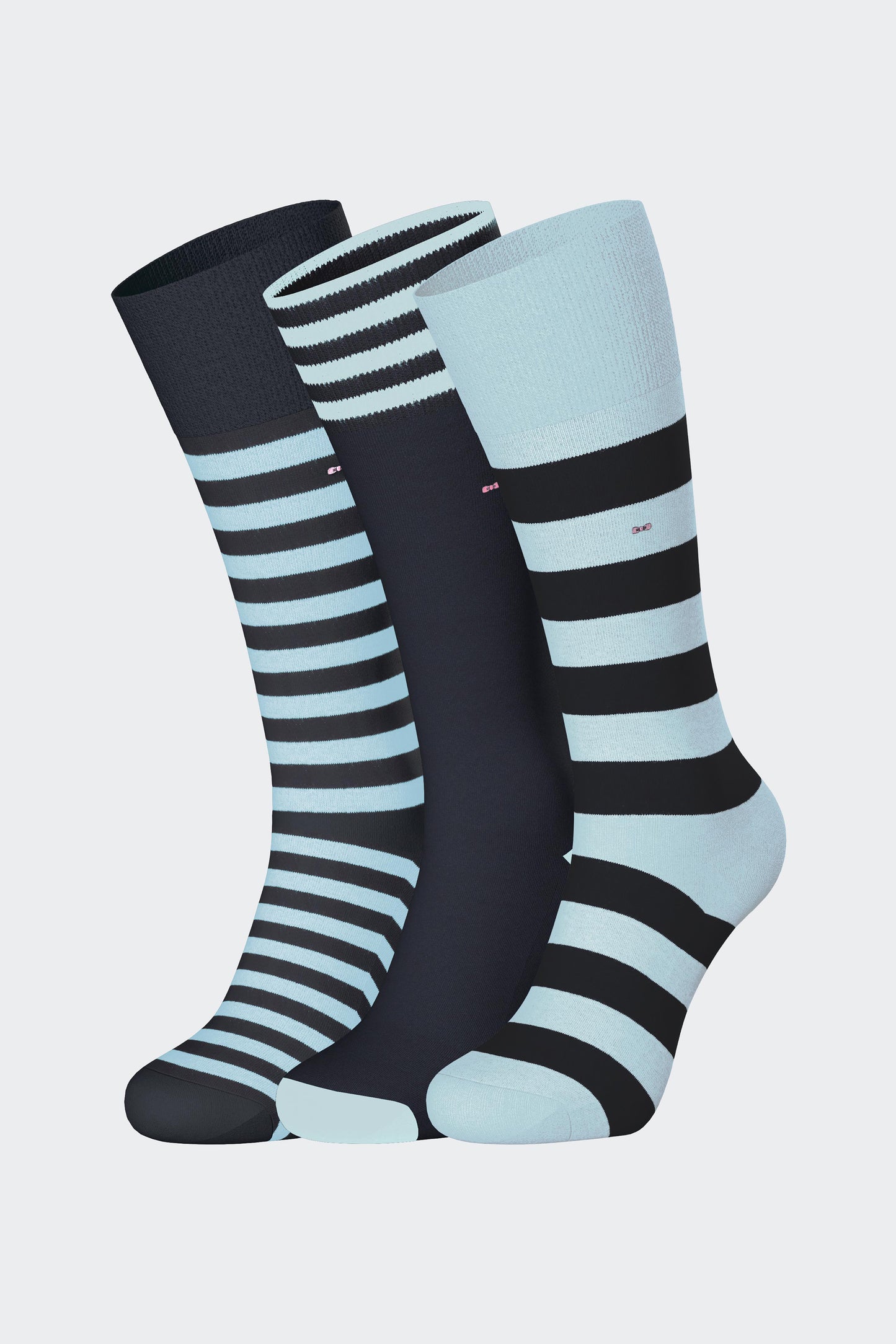 Pack of three pairs of sky blue striped cotton socks