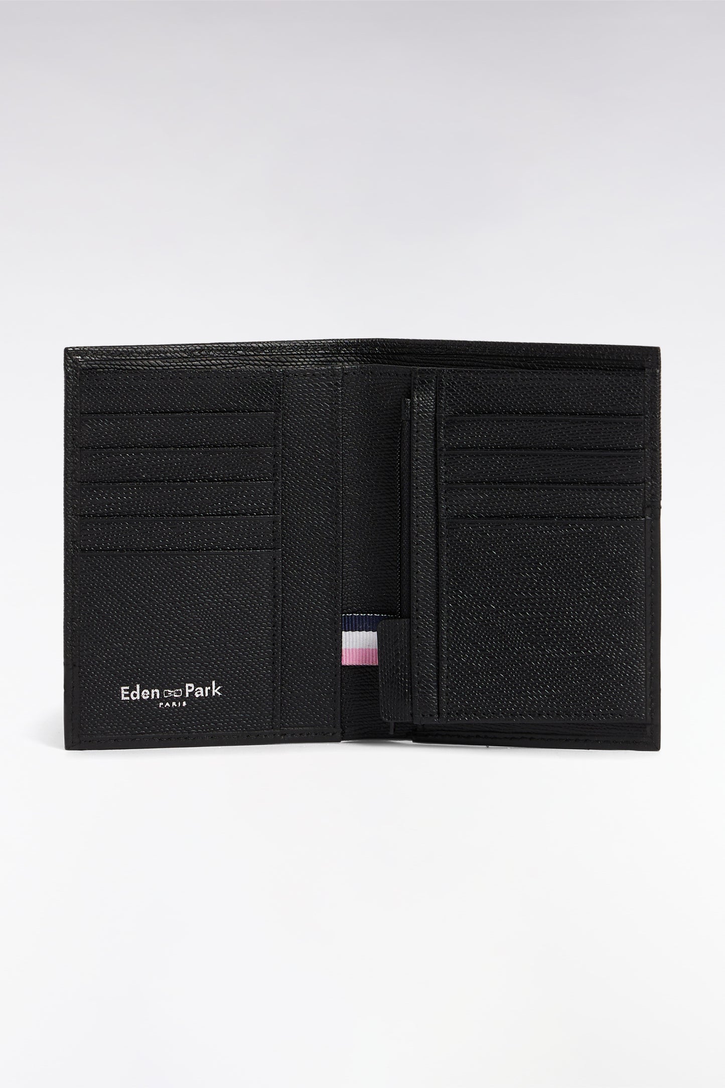 Portefeuille format français bimatière en cuir noir