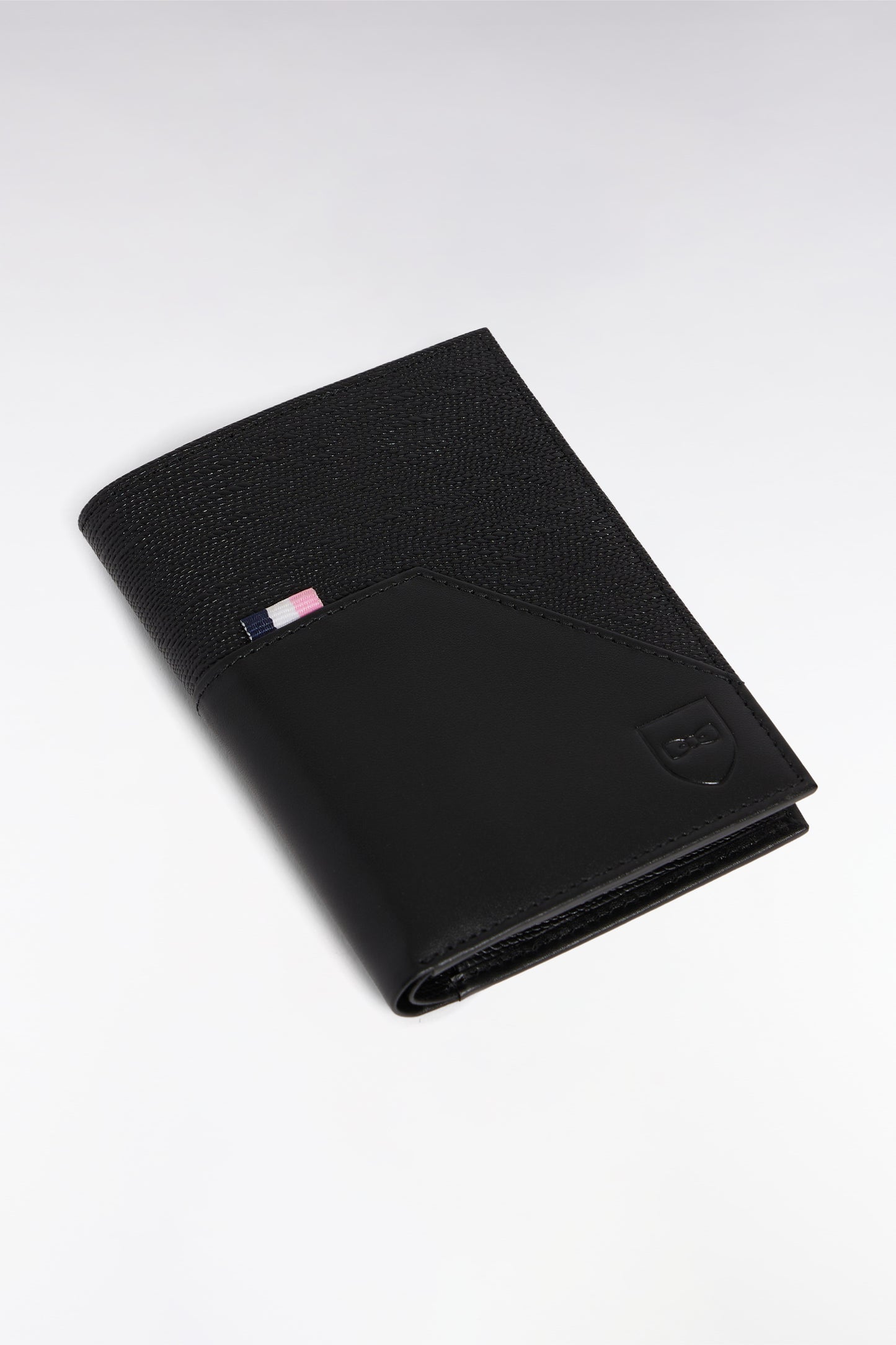 Portefeuille format français bimatière en cuir noir