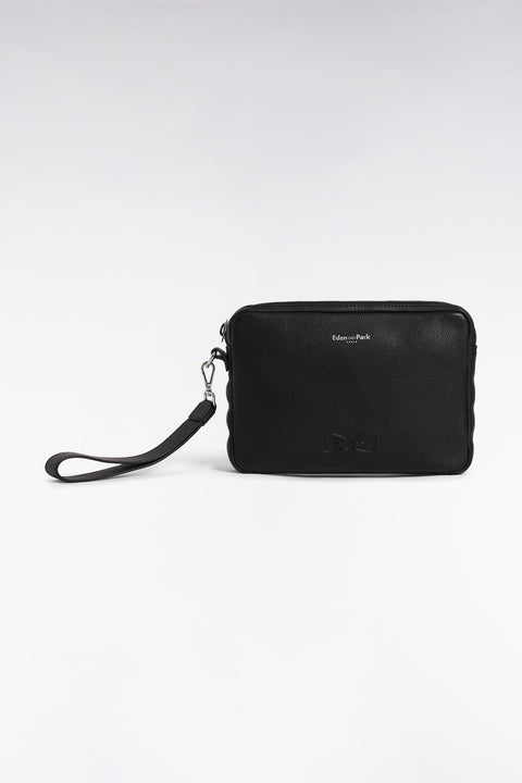 Black grained leather pouch - Image 1