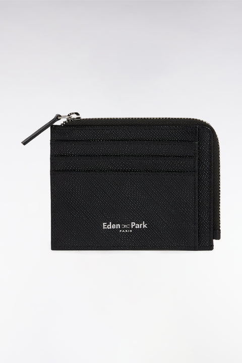 Zipped dual-material card holder in black leather - Image 3
