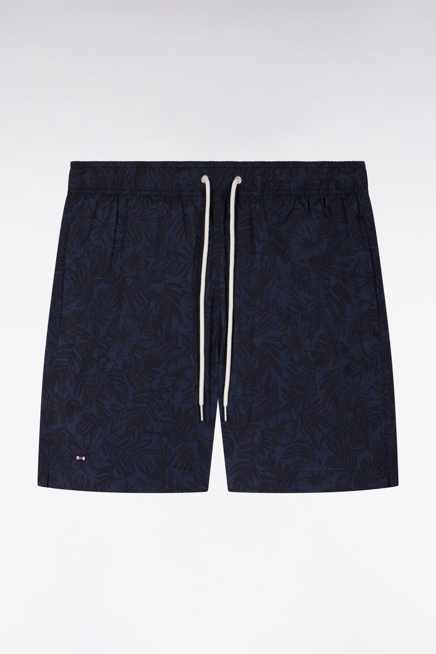 Navy swimsuit with tropical print