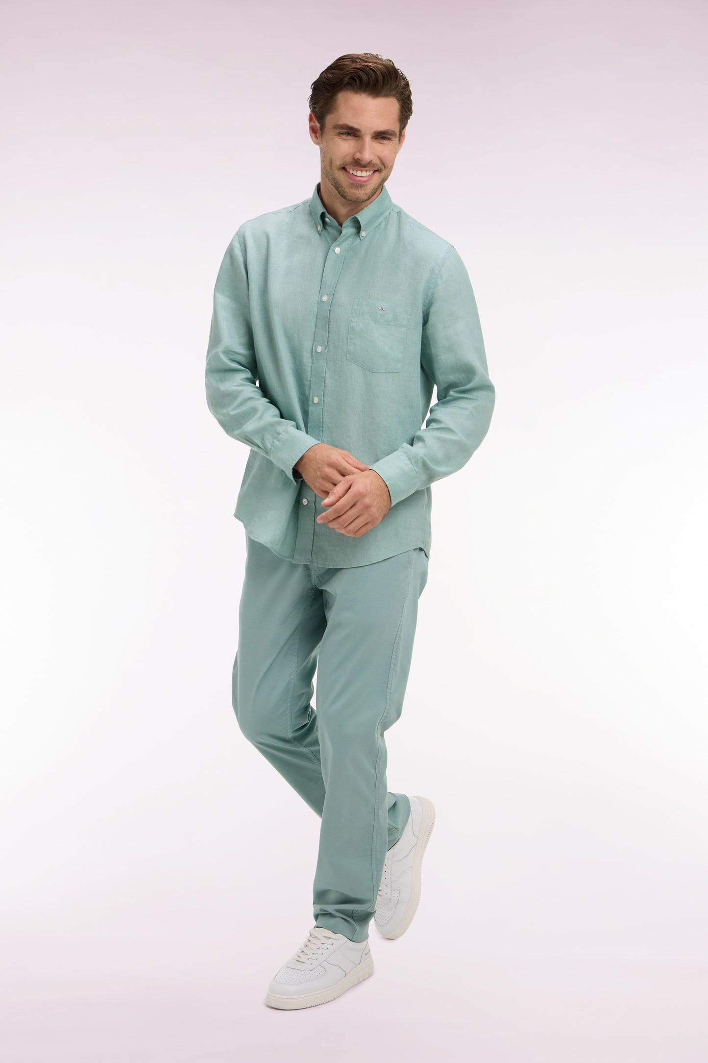 Pantalon chino regular en coton stretch vert d'eau