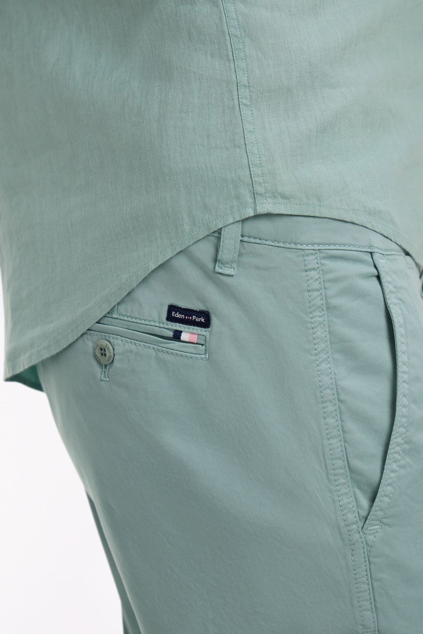 Pantalon chino regular en coton stretch vert d'eau