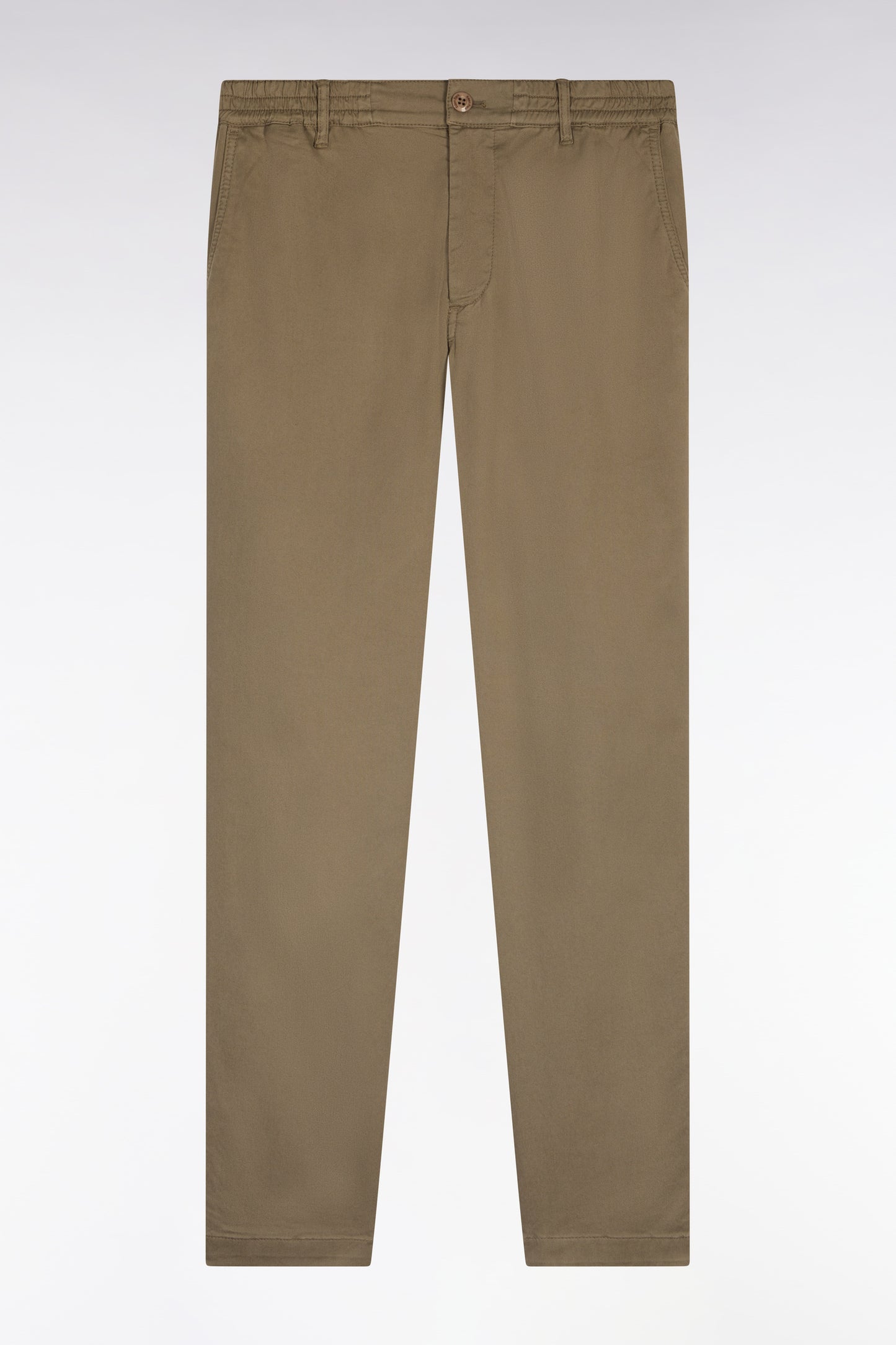 Beige cotton and lyocell elastic waist chino pants