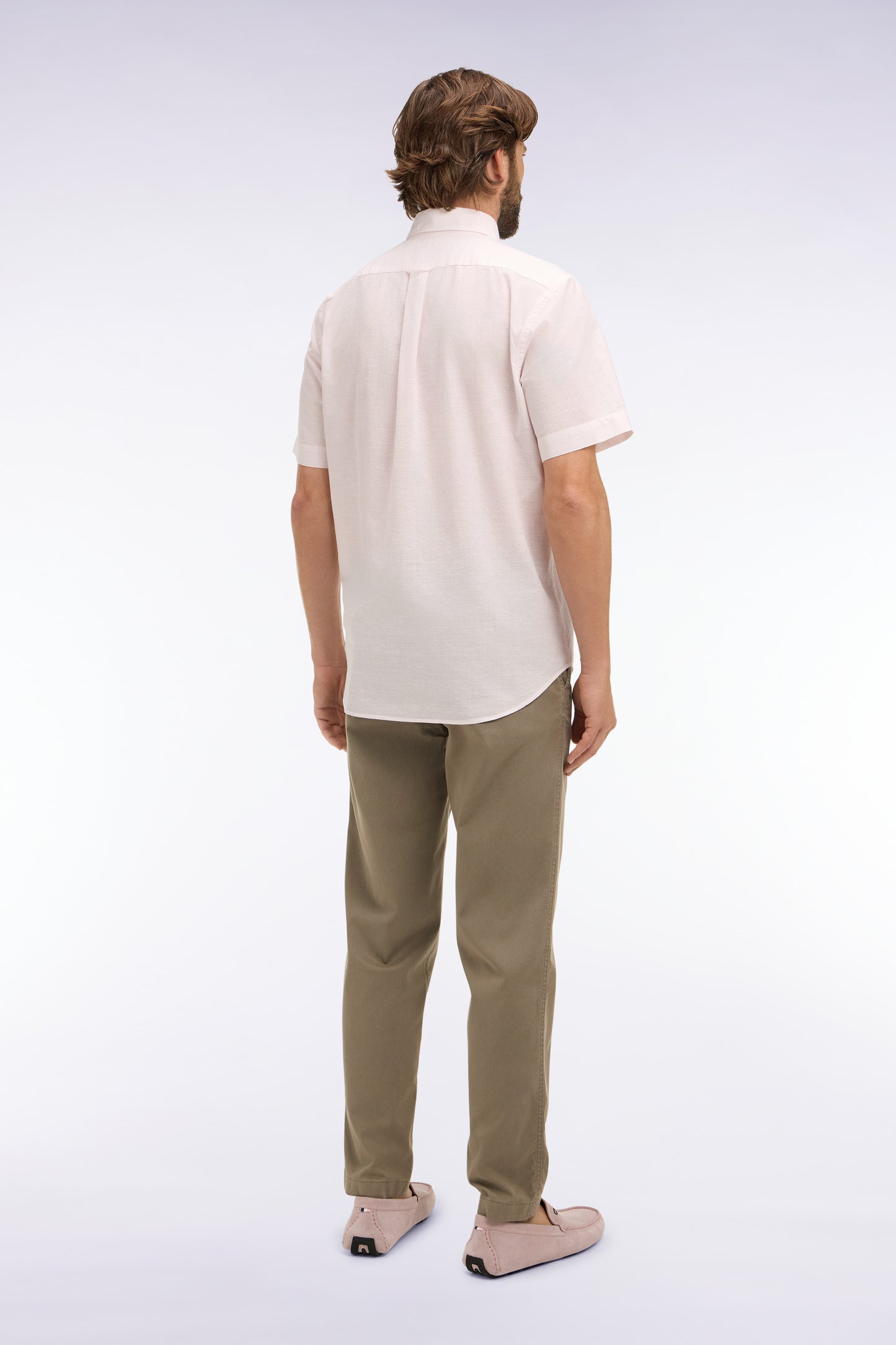 Beige cotton and lyocell elastic waist chino pants