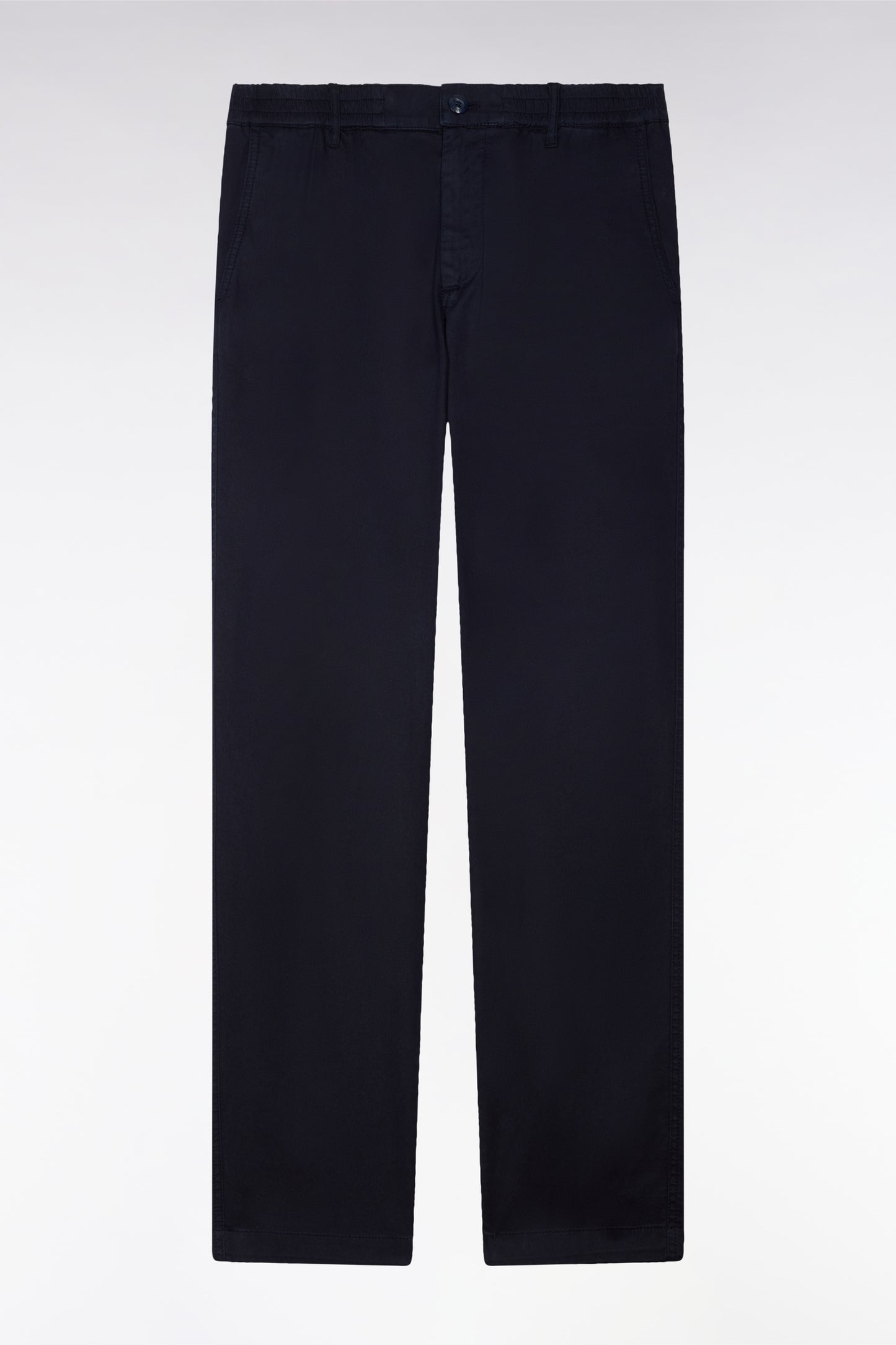 Navy cotton and lyocell elastic waist chino pants