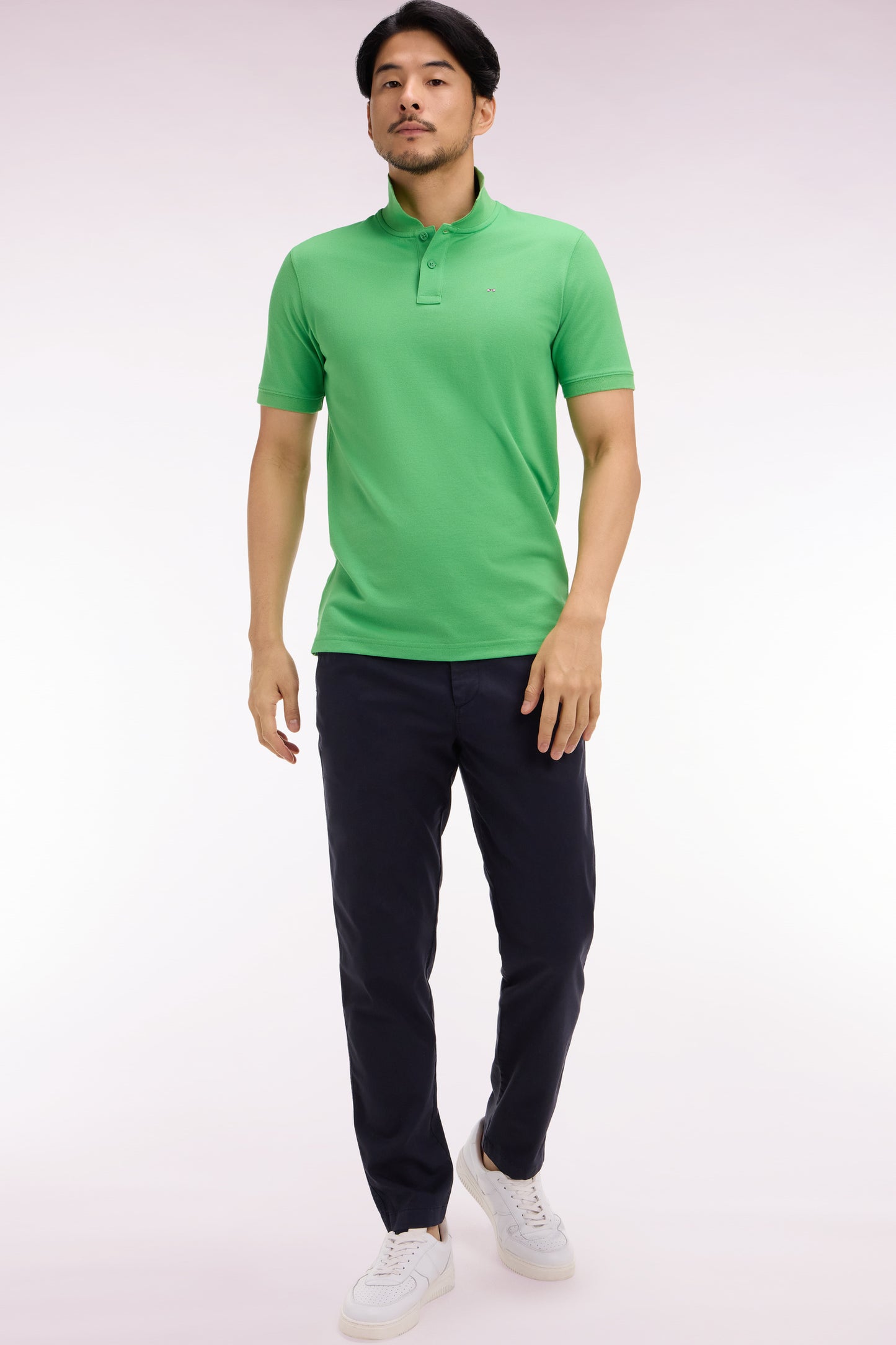 Navy cotton and lyocell elastic waist chino pants