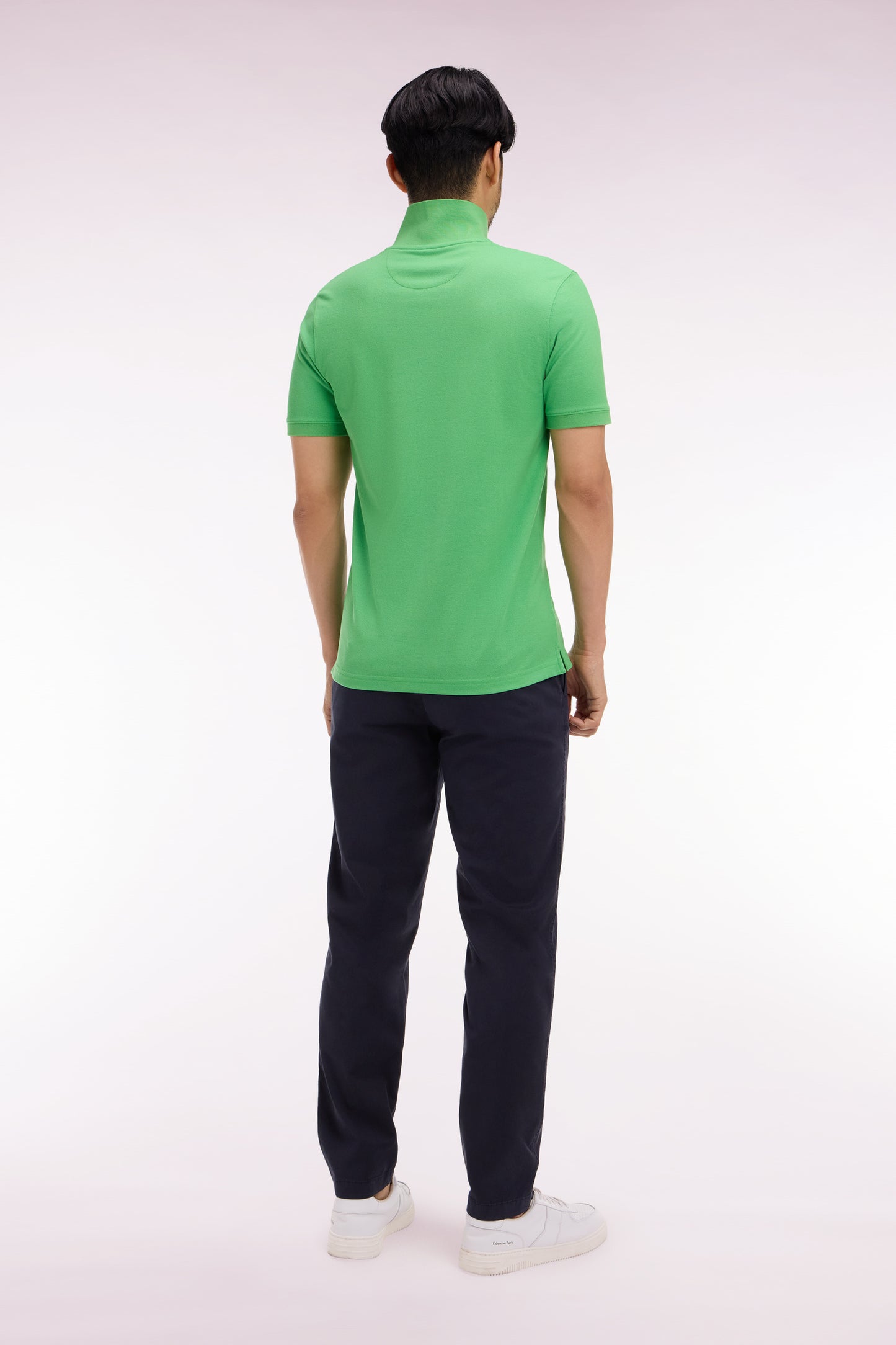 Navy cotton and lyocell elastic waist chino pants