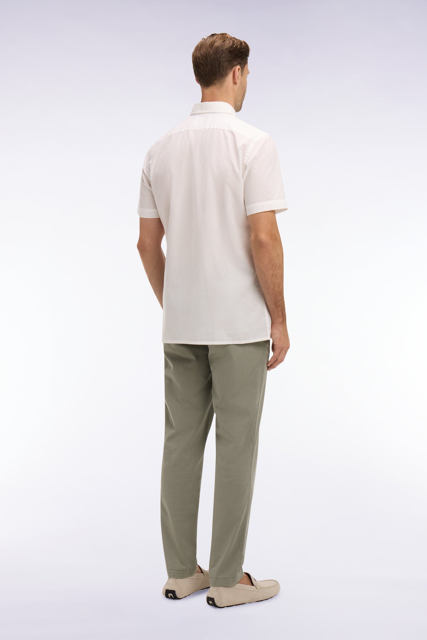 Khaki cotton and lyocell elastic waist chino pants