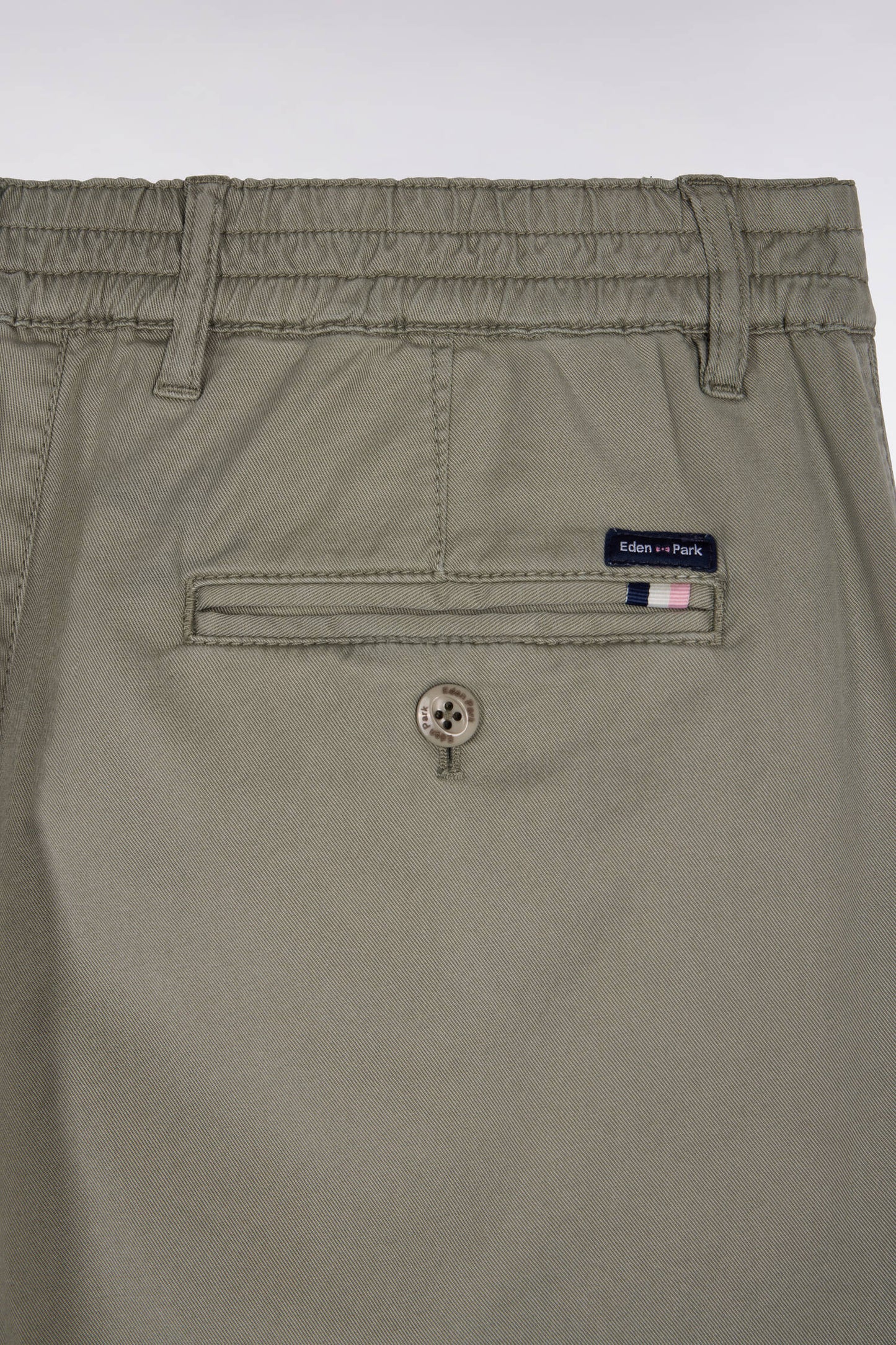 Khaki cotton and lyocell elastic waist chino pants