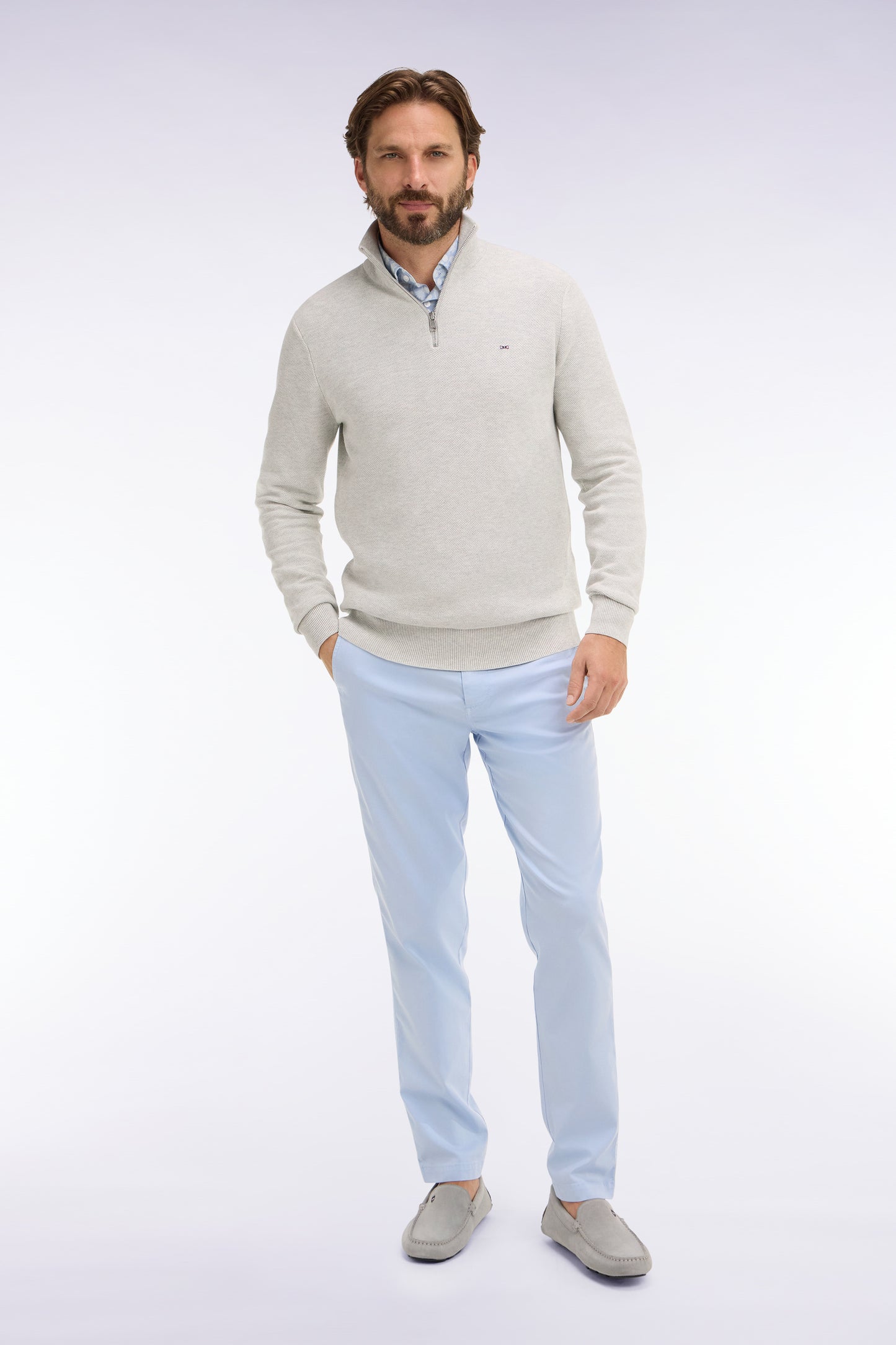 Light gray lyocell and stretch cotton chino pants