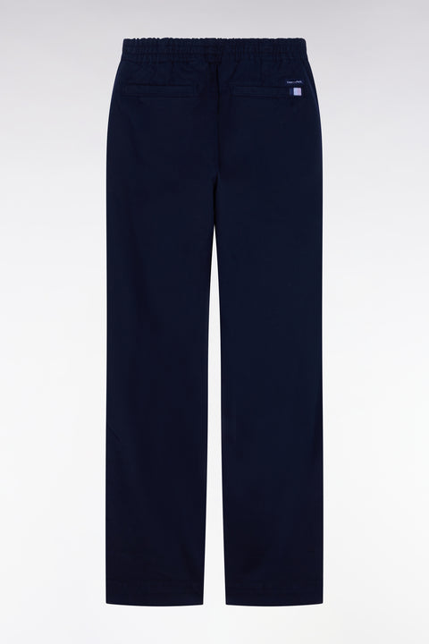 Pantalon chino à taille élastiquée en coton stretch marine - Image 1