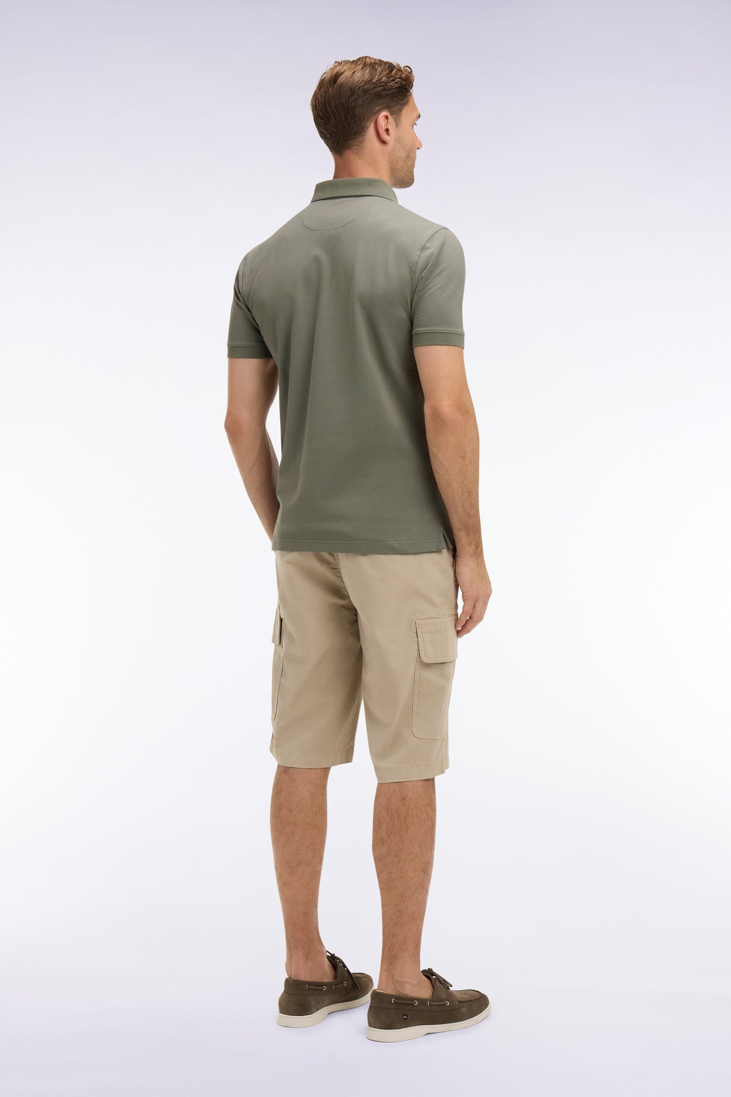 Beige cotton cargo Bermuda shorts