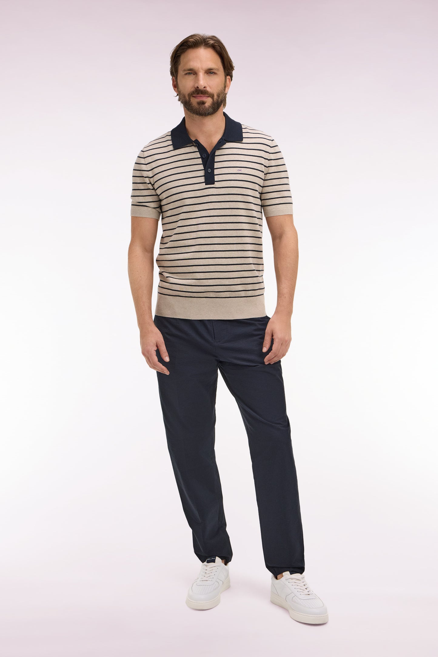 Pantalon en coton seersucker marine coupe Modern