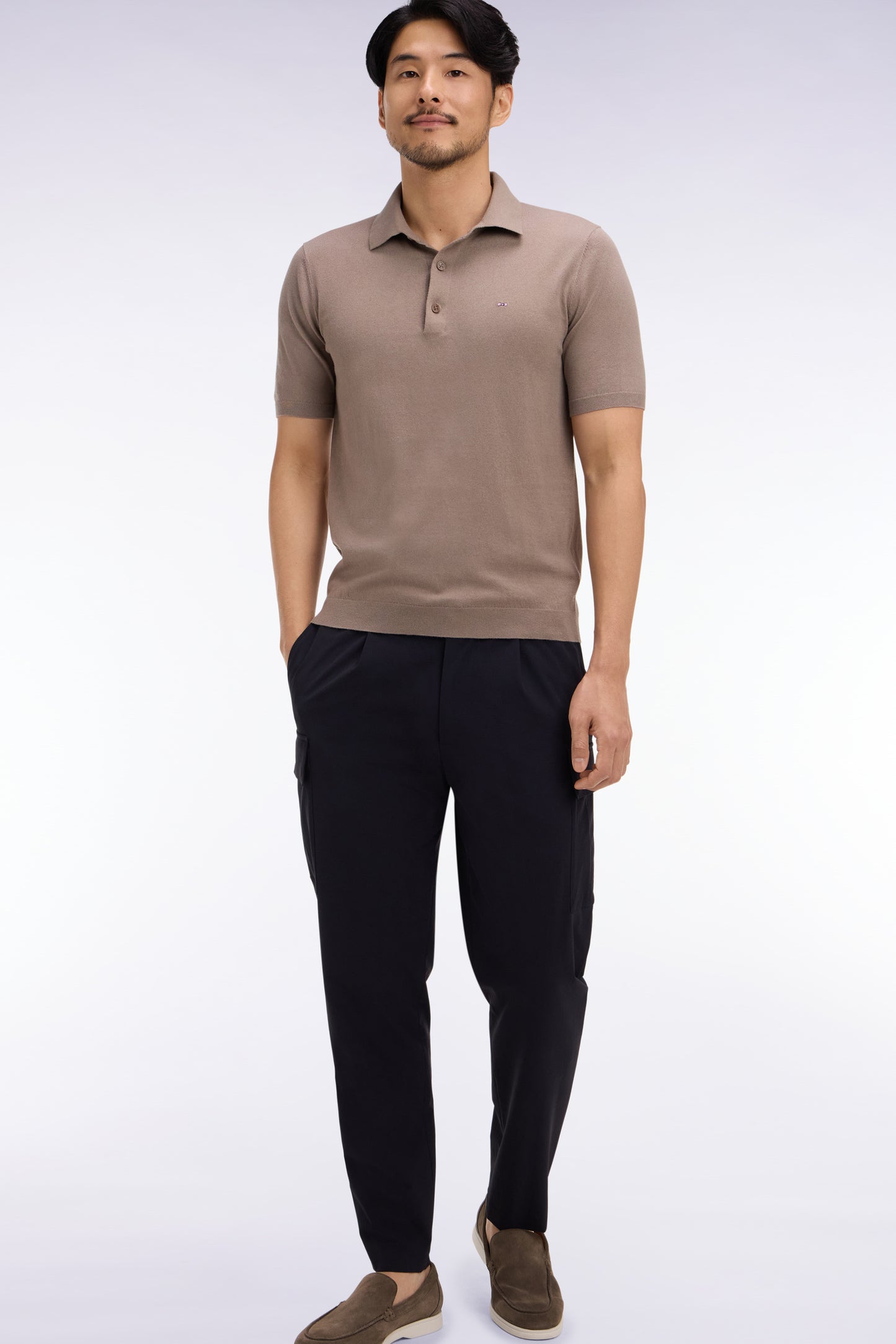 Modern cut navy technical fabric cargo pocket pants