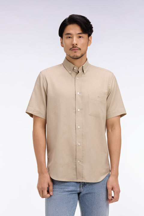 Chemise à manches courtes en piqué coton beige - Image 3