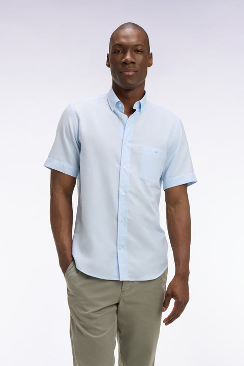 Chemise à manches courtes en piqué coton bleu ciel - Image 3