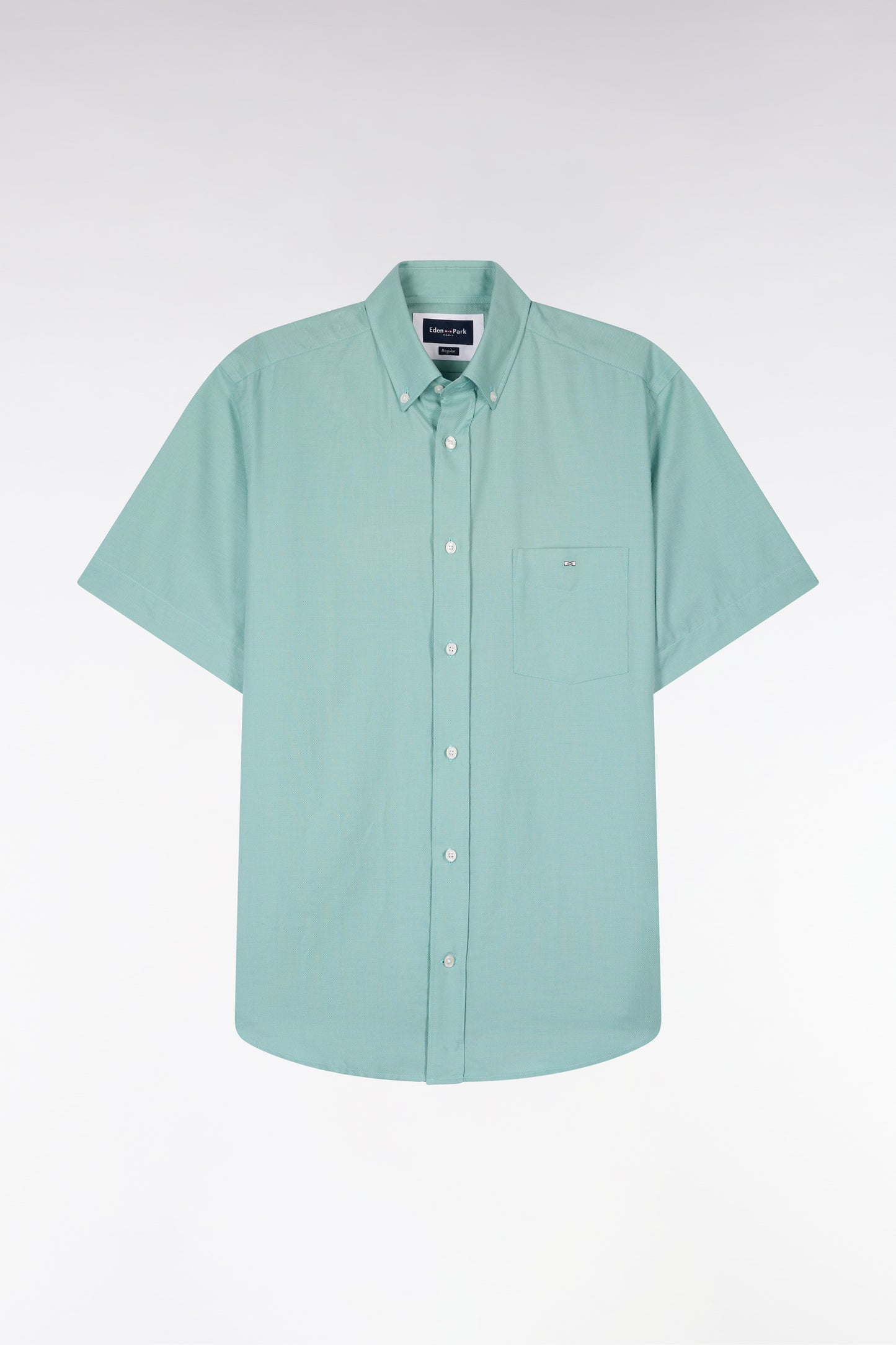 Short-sleeved shirt in sea green cotton pique