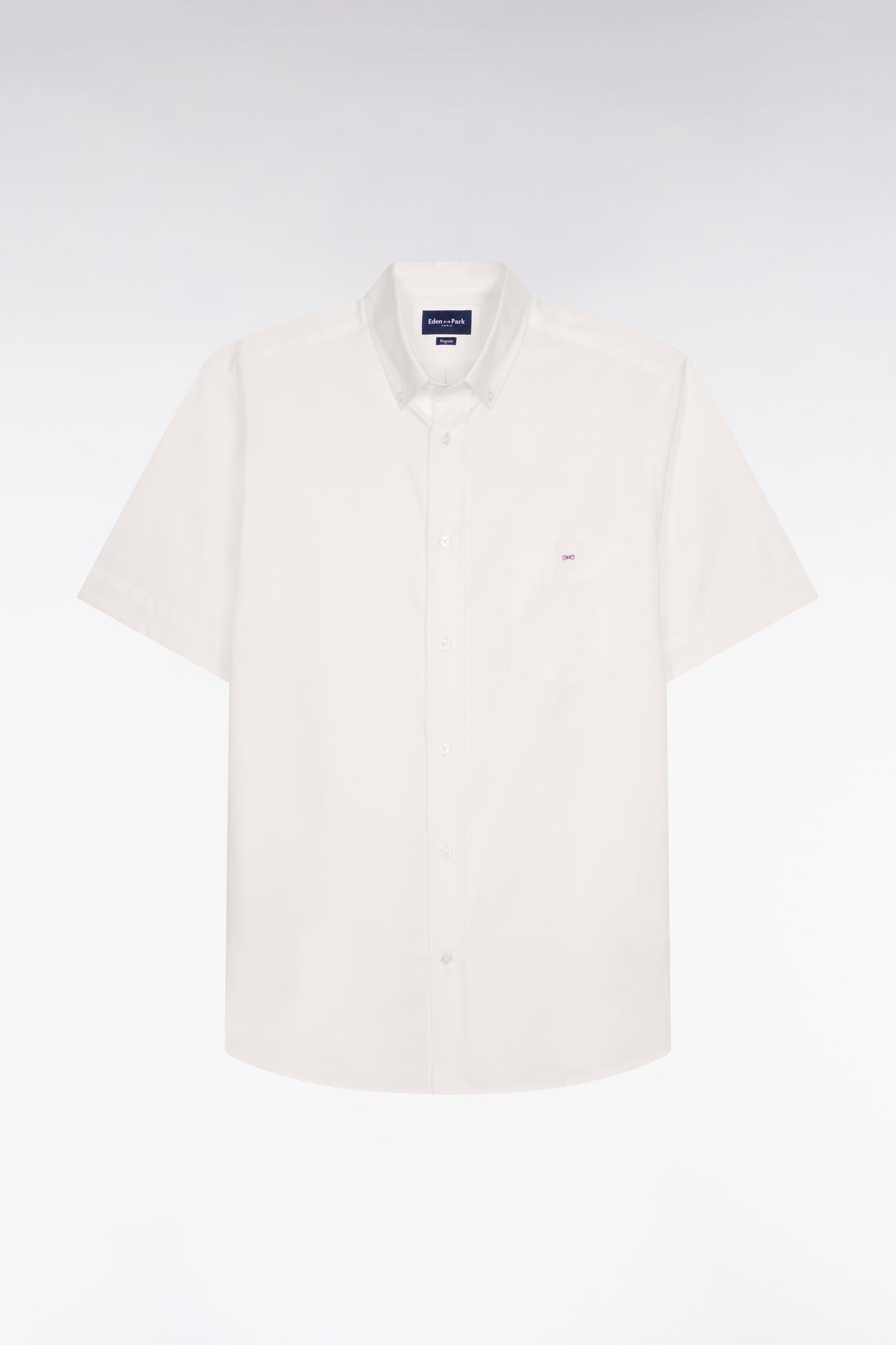 Short-sleeved shirt in white yarn-dyed cotton