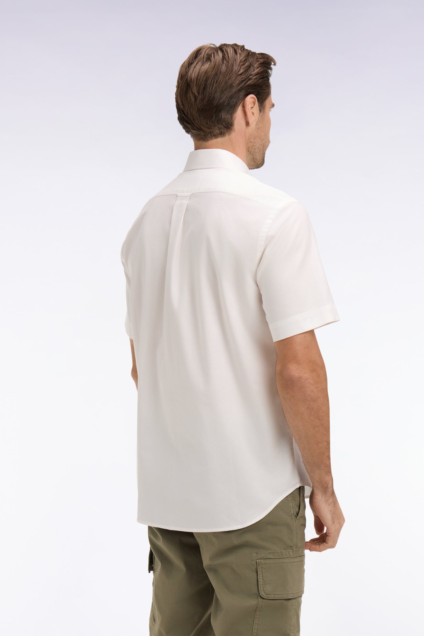 Short-sleeved shirt in white yarn-dyed cotton