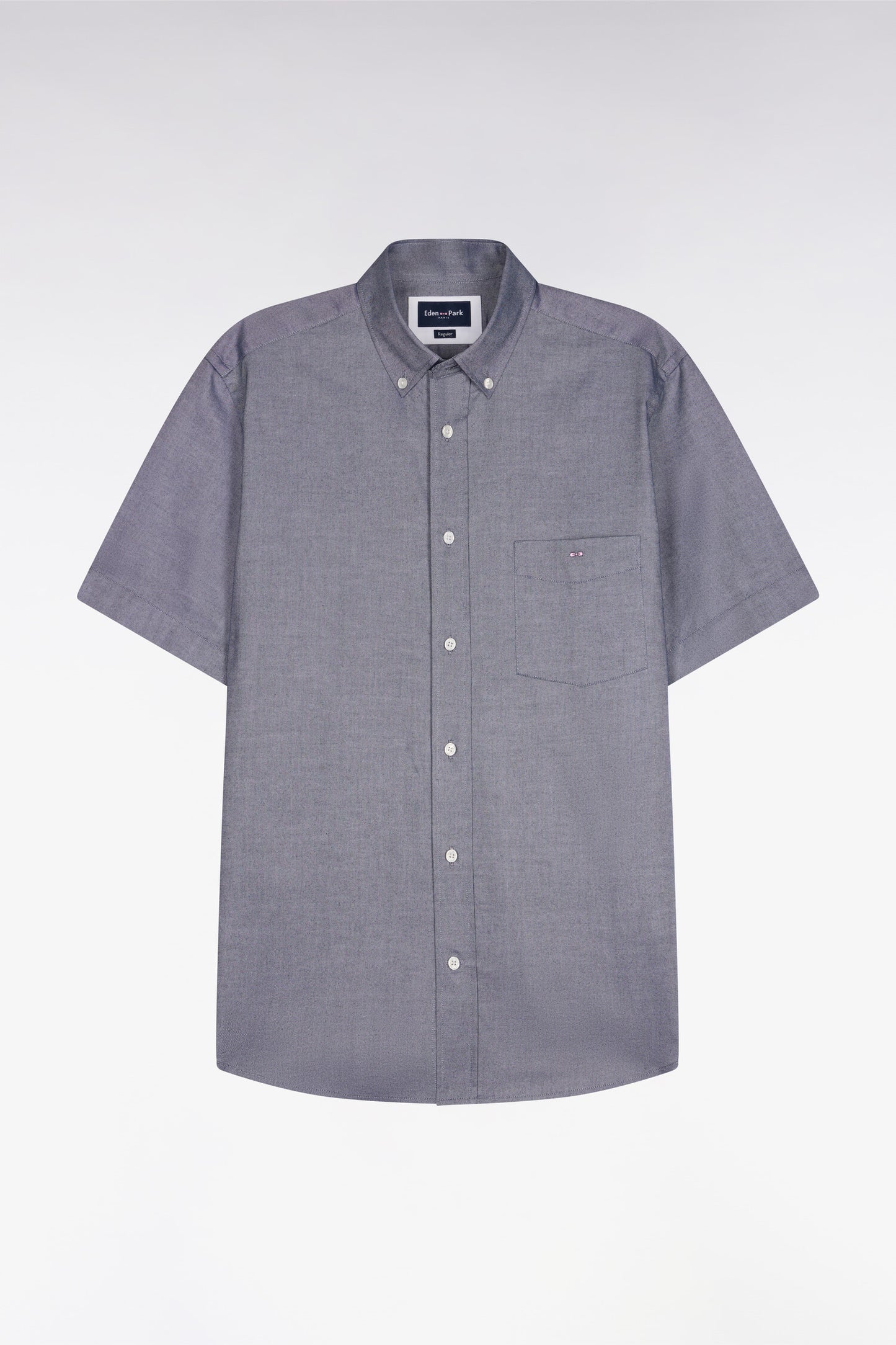 Short-sleeved shirt in navy yarn-dyed cotton