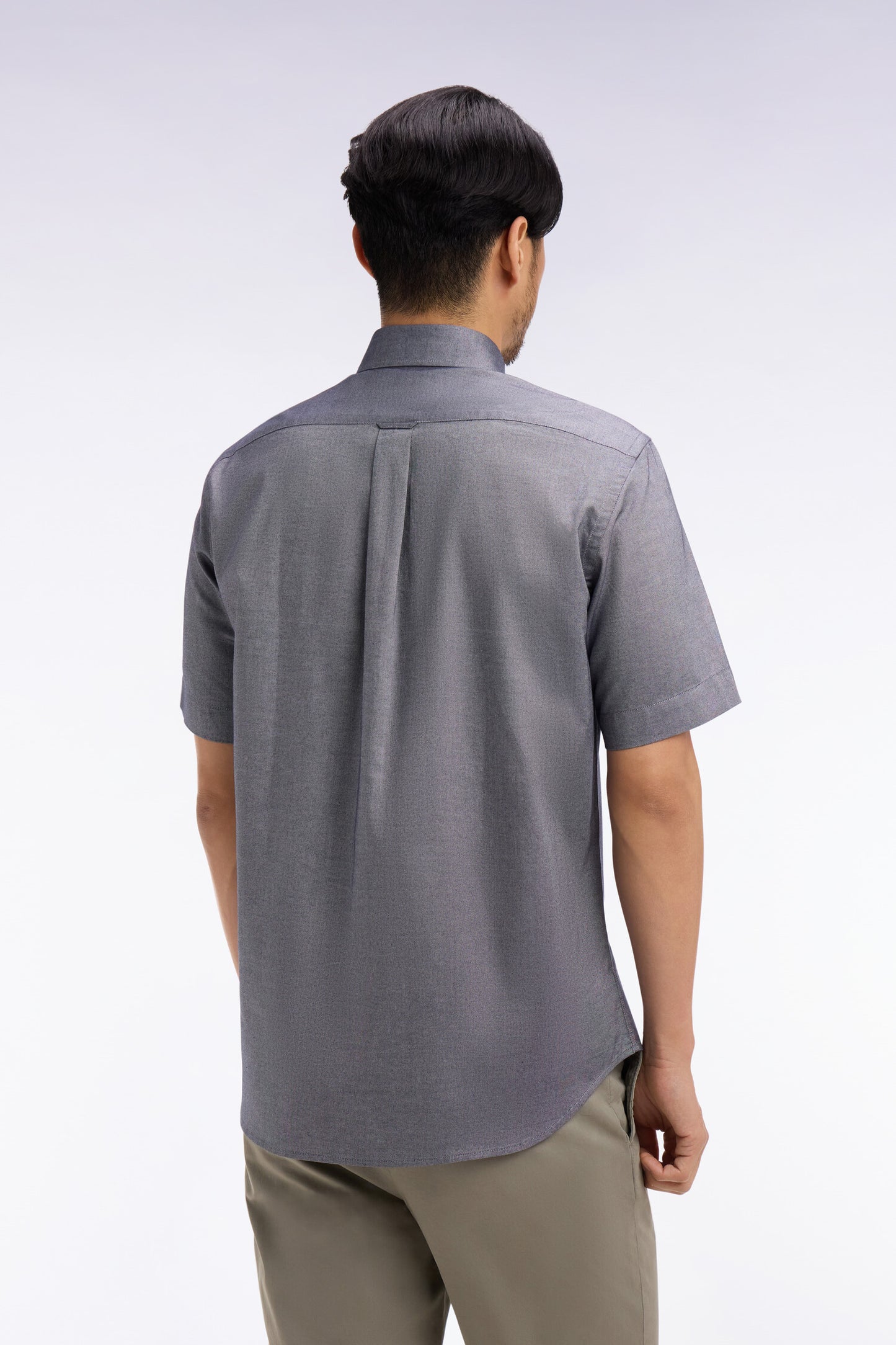 Short-sleeved shirt in navy yarn-dyed cotton