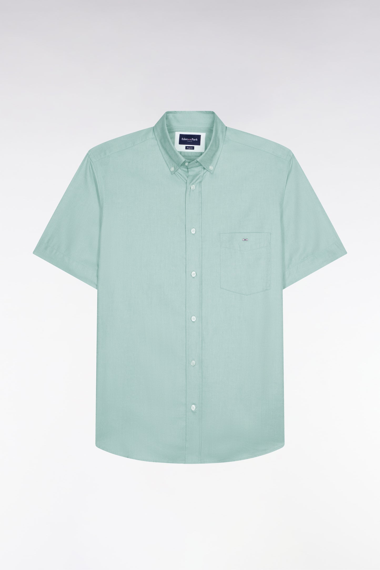 Short-sleeved shirt in sea green yarn-dyed cotton
