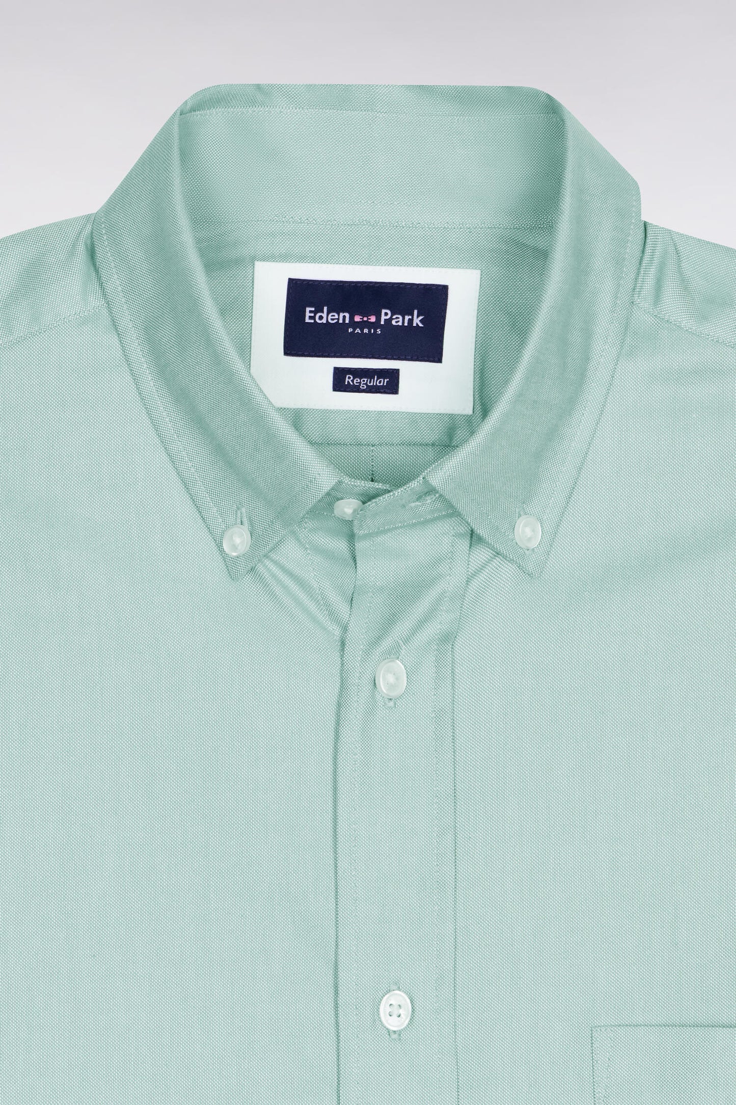 Short-sleeved shirt in sea green yarn-dyed cotton