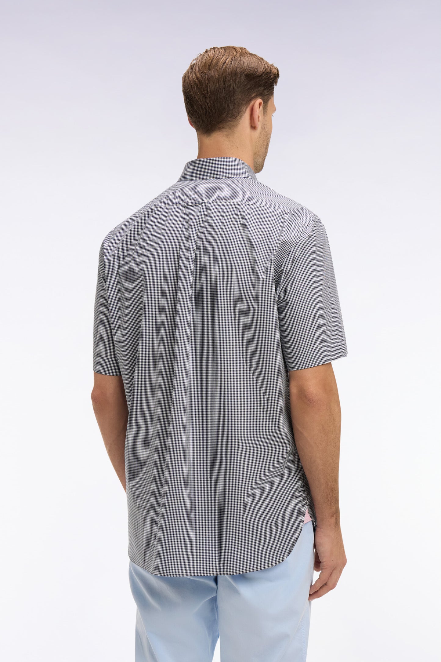 Chemise à manches courtes en coton à carreaux Vichy marine