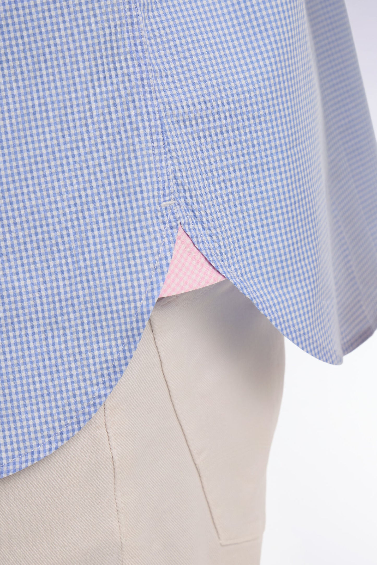 Chemise à manches courtes en coton à carreaux Vichy bleu ciel