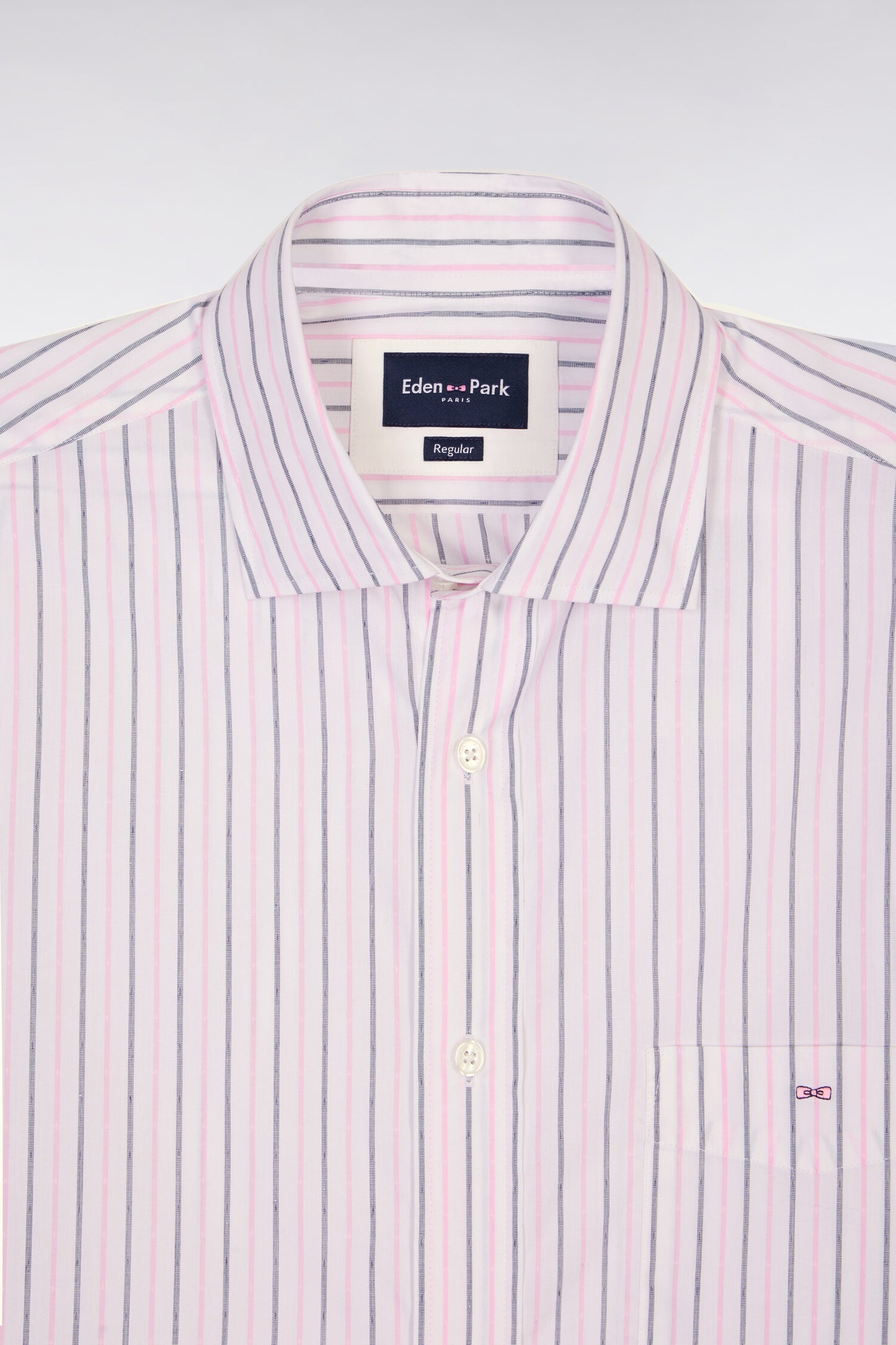 Short-sleeve shirt in pink striped cotton dobby