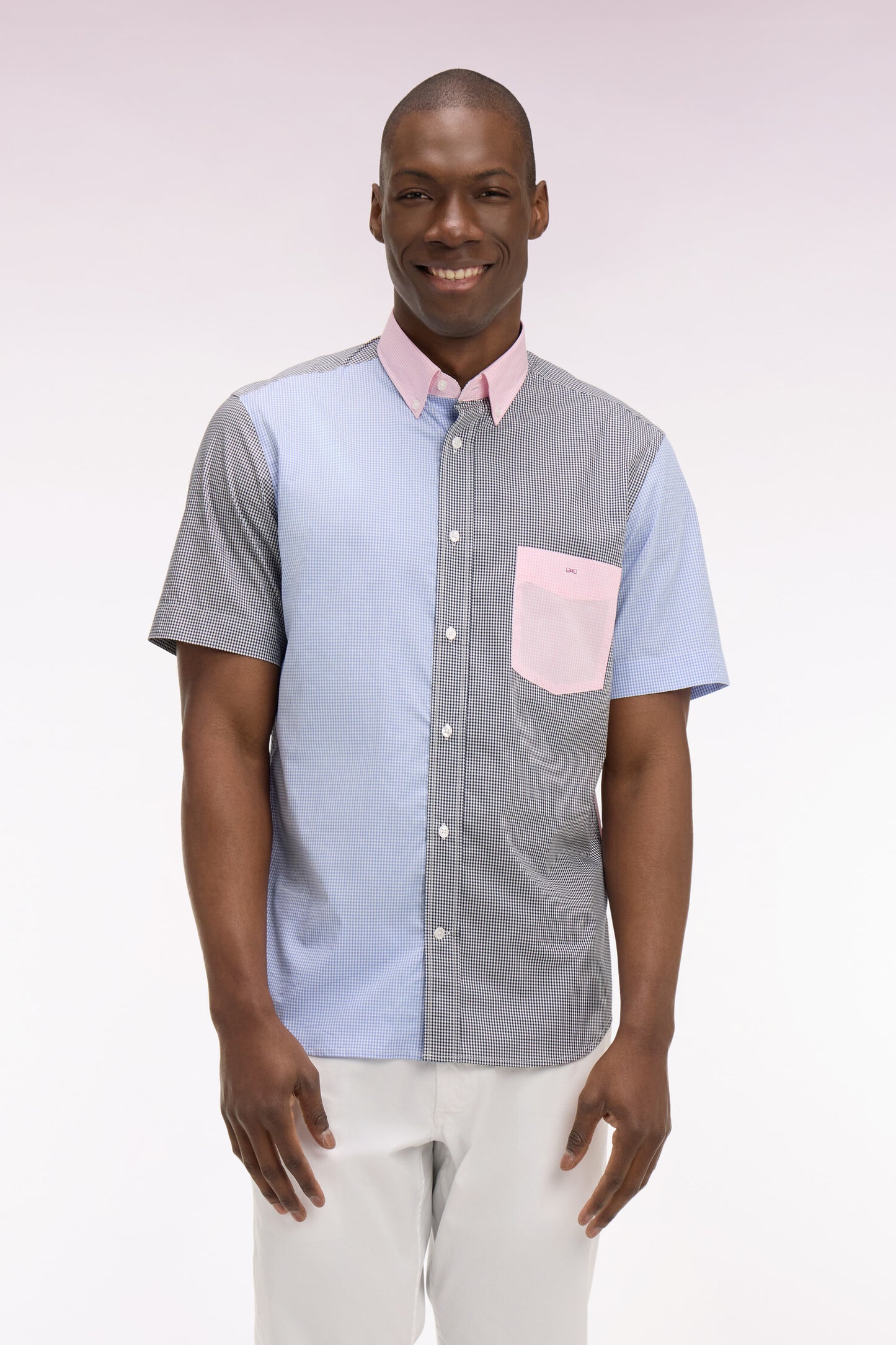 Short-sleeved Gingham cotton poplin shirt