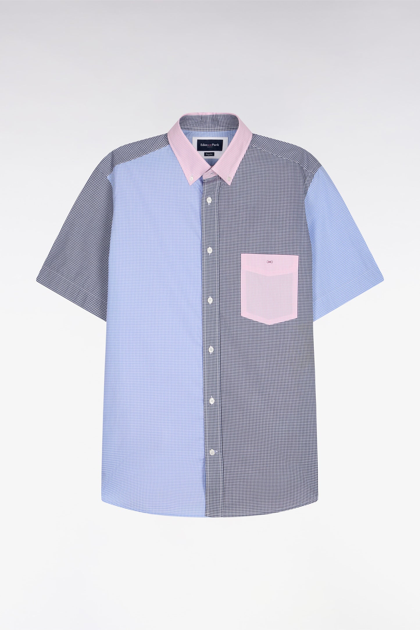 Short-sleeved Gingham cotton poplin shirt