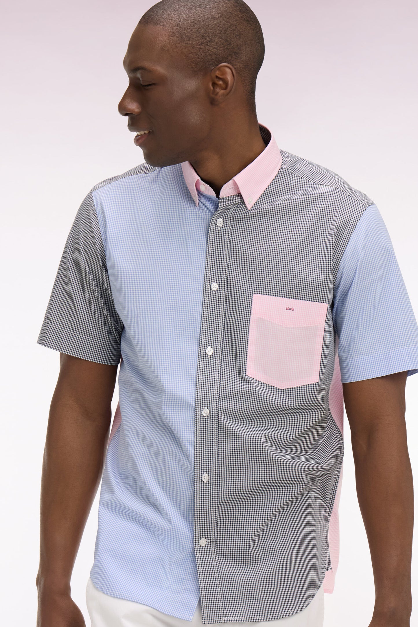 Short-sleeved Gingham cotton poplin shirt