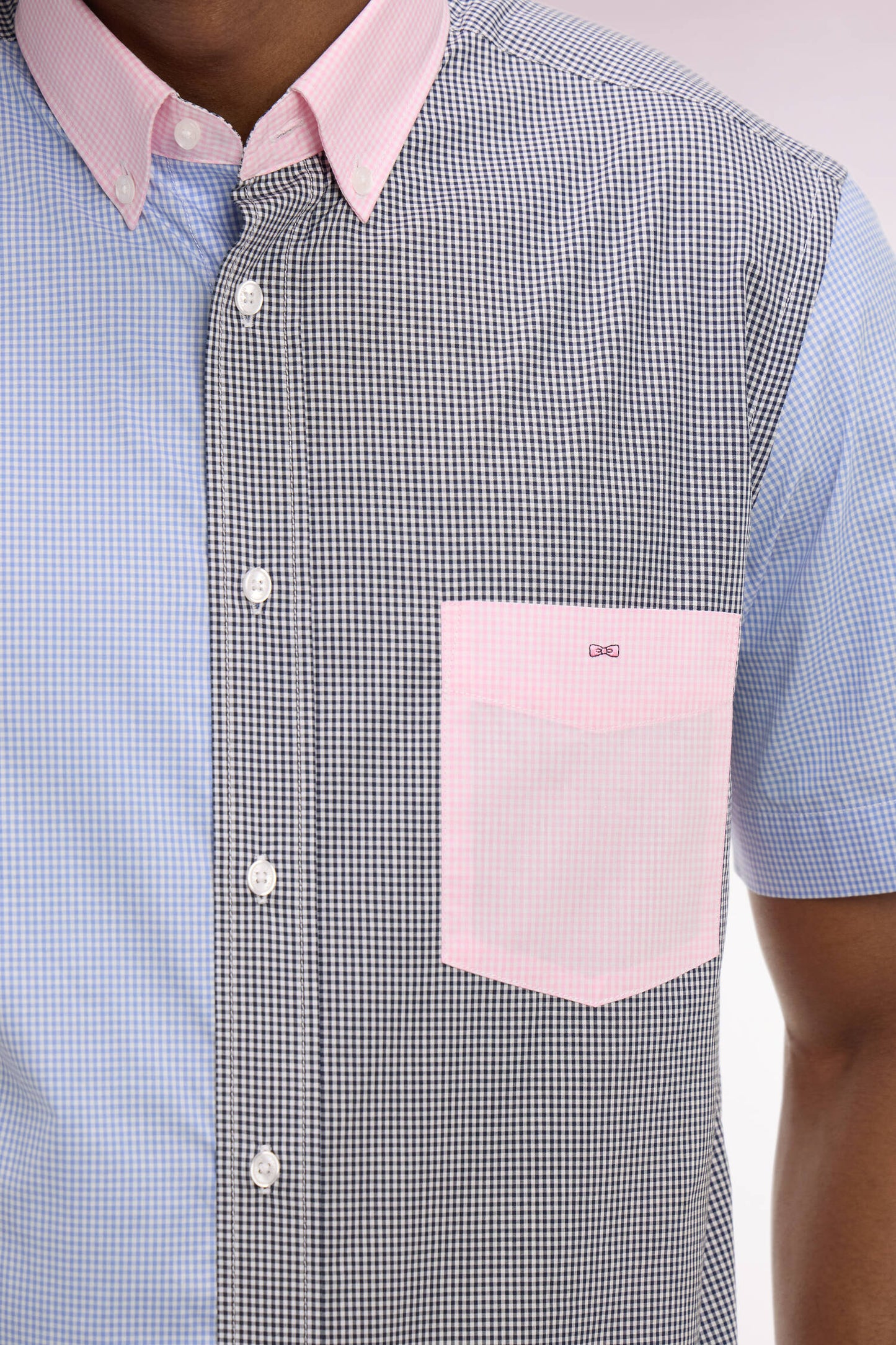 Short-sleeved Gingham cotton poplin shirt