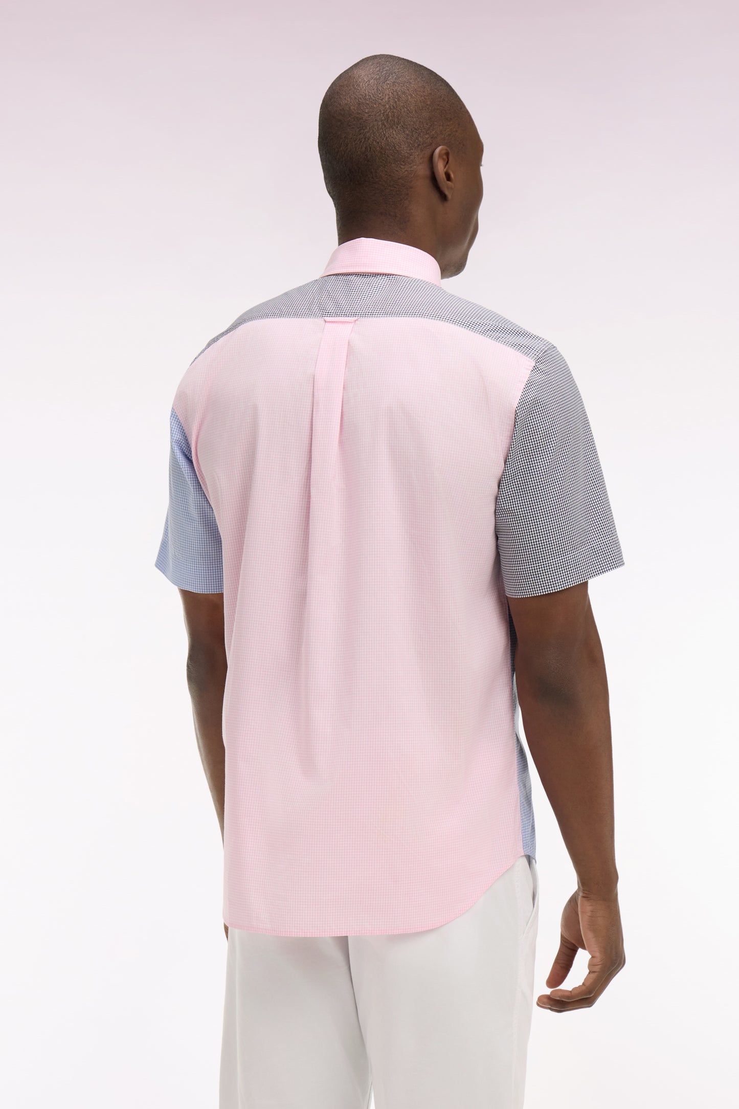 Short-sleeved Gingham cotton poplin shirt