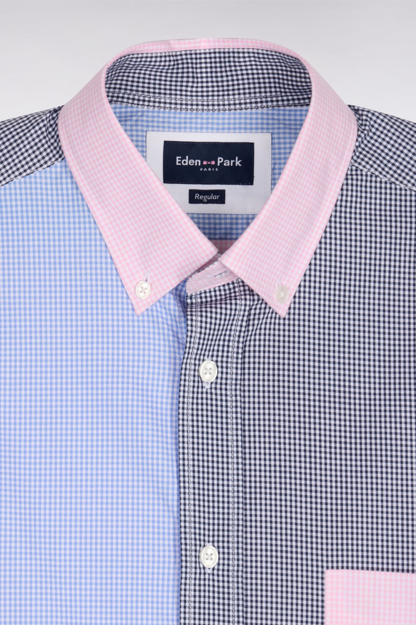 Short-sleeved Gingham cotton poplin shirt