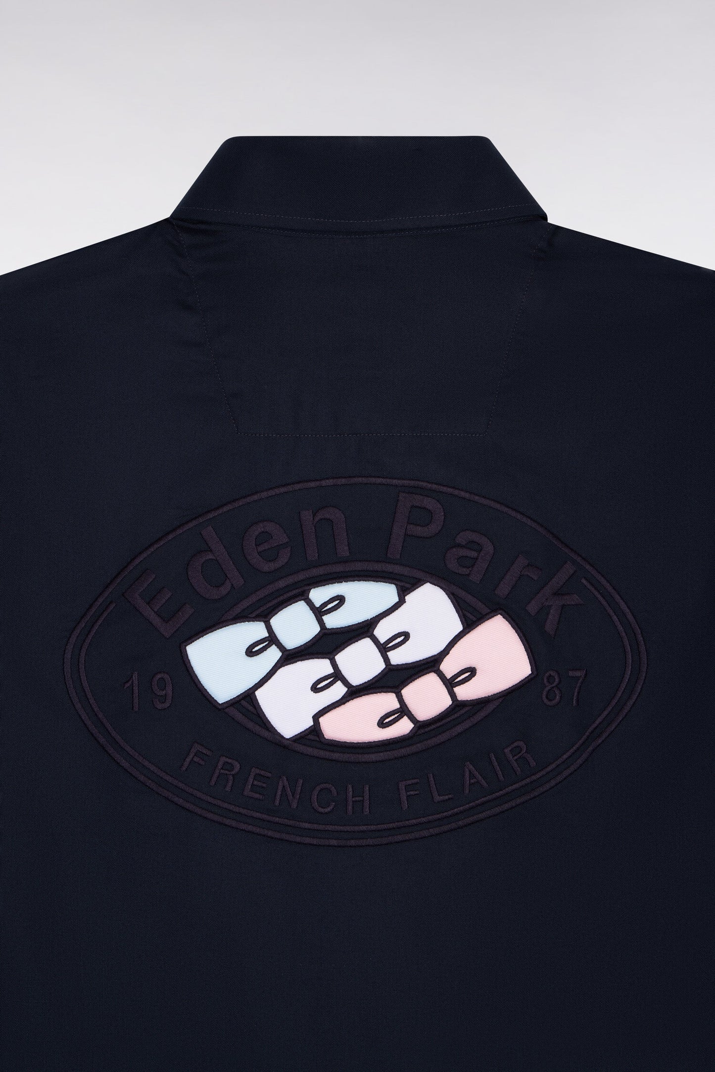 Chemise à manches courtes en coton marine broderie dos