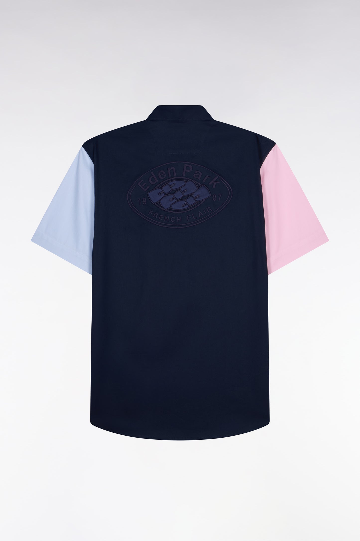 Chemise à manches courtes en coton marine manches bicolores