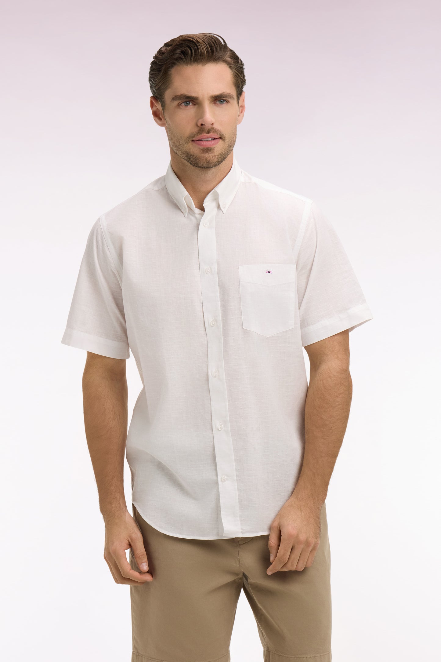 Chemise à manches courtes en coton jacquard blanc