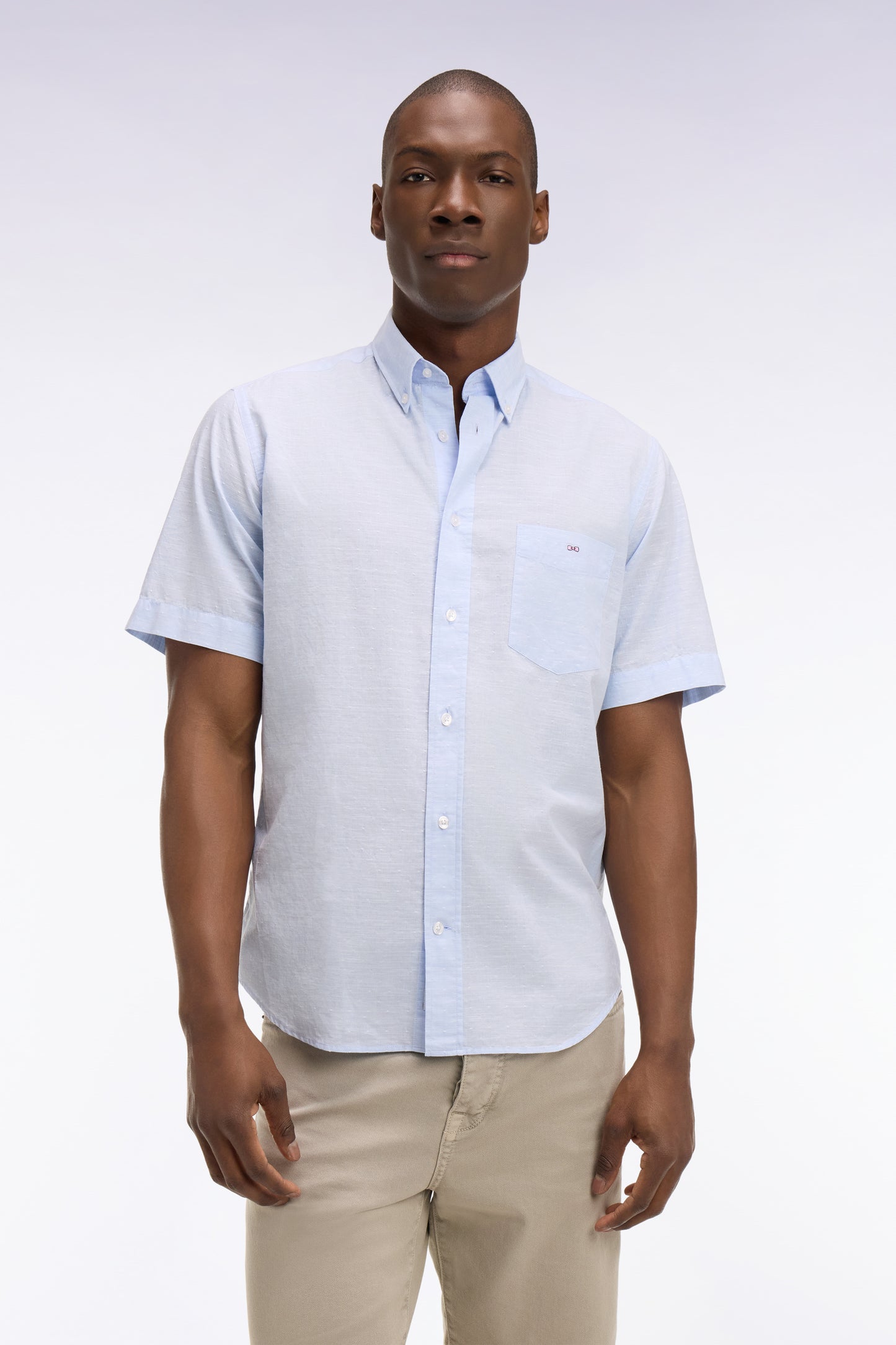 Chemise à manches courtes en coton jacquard ciel