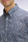 Chemise à manches courtes en coton bleu à micromotif floral