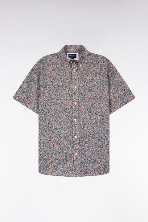 Chemise à manches courtes en coton orange à micromotif floral - Image 2