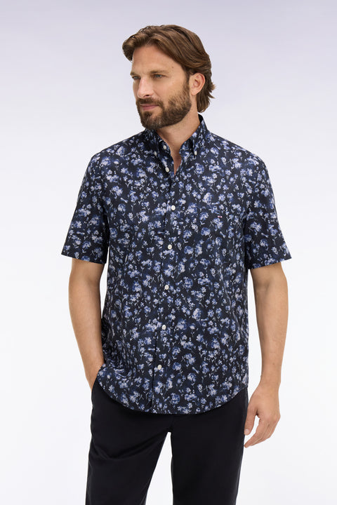 Chemise à manches courtes en coton Pima marine à motif floral - Image 3