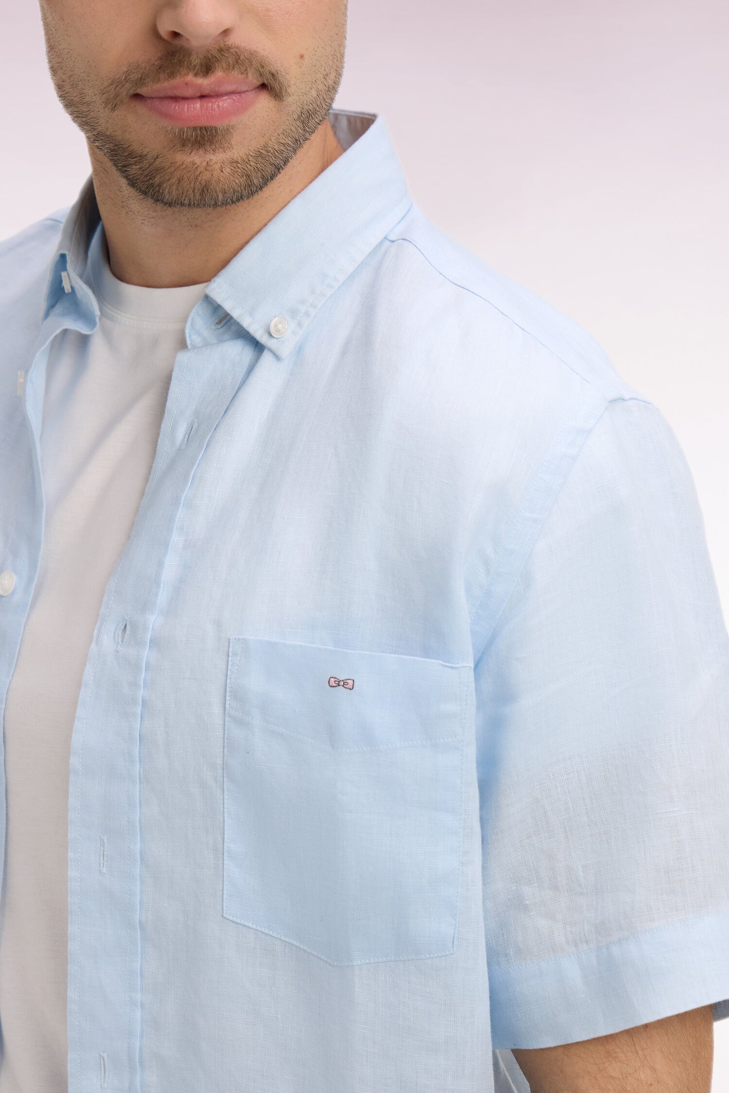 Chemise à manches courtes en lin ciel
